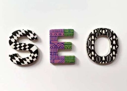 The word seo spelled out in black and white.